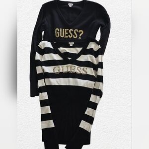 GUESS Sweater Bundle Womens M Logo V Neck + Striped Embellished Sweater